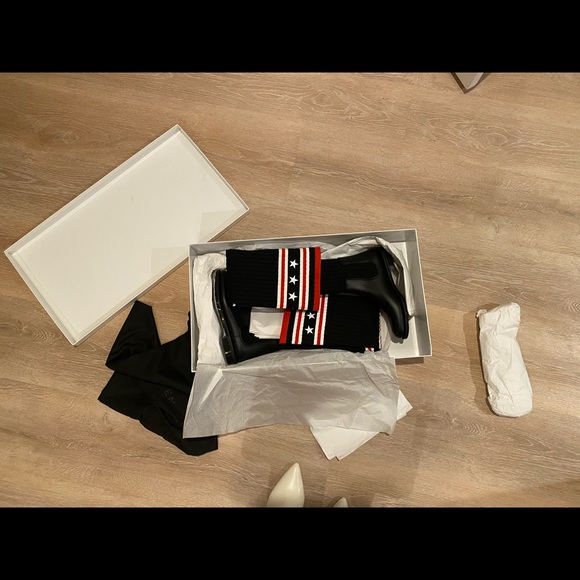 NIB. Givenchy. Storm rubber and ribbed-knit thigh sock boots. - Picture 7 of 13